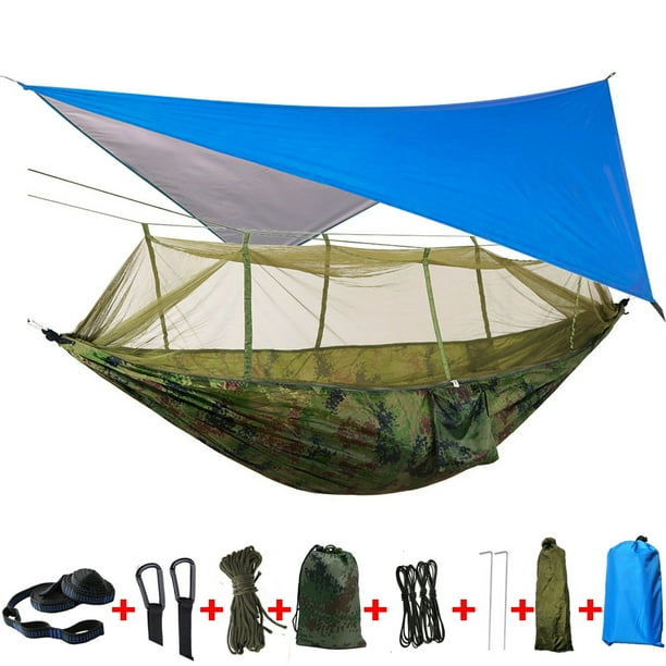 Camping Hammock with Mosquito net and Rain Fly,Camping Hammock Tent,Waterproof Hammock Lightweight Portable Hammock Parachute Nylon Hammock for Outdoor Backpacking Hiking